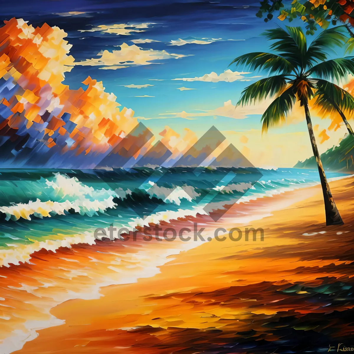 Picture of Tranquil Beach Paradise: Sunset over Turquoise Ocean