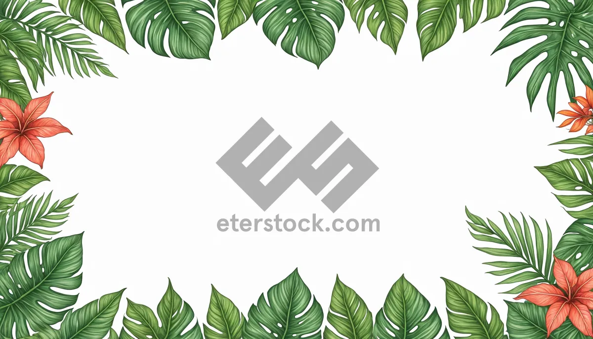 Picture of Floral pattern with evergreen leaves and summer flowers