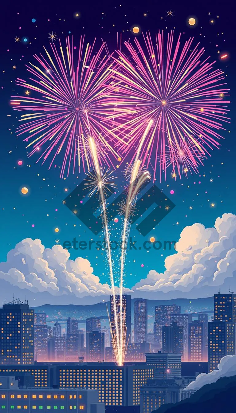 Picture of Nighttime Celebration with Colorful Fireworks Display in the Sky