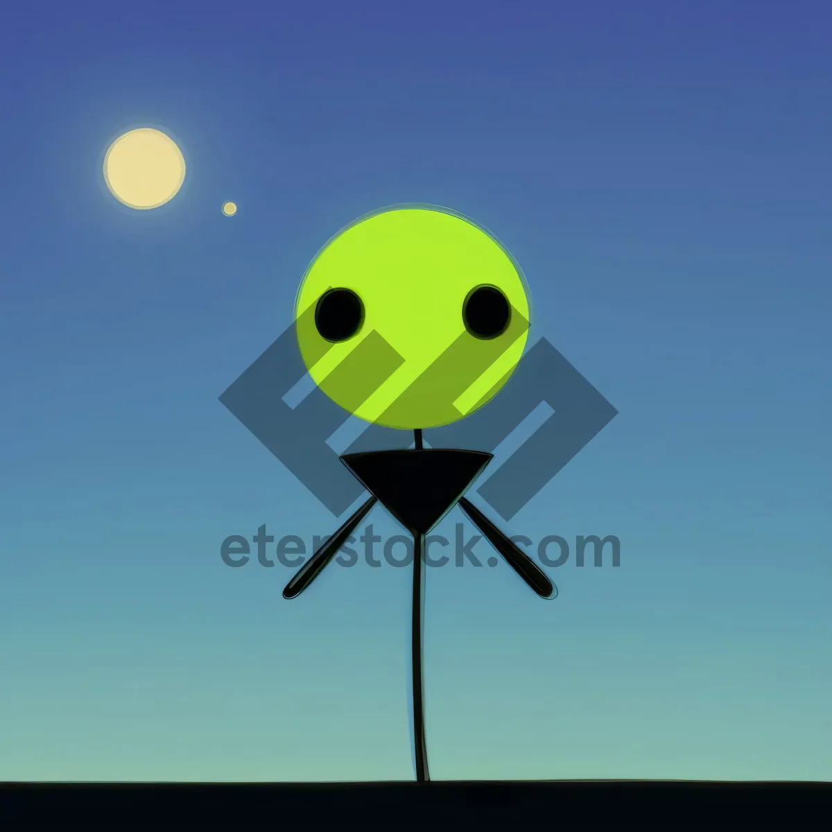 Picture of Cartoon Man with Moon and 3D Turbine