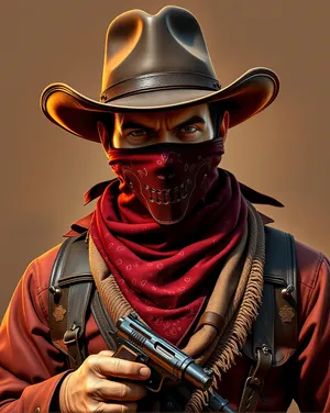 Male sorcerer in black cowboy hat sculpture portrait