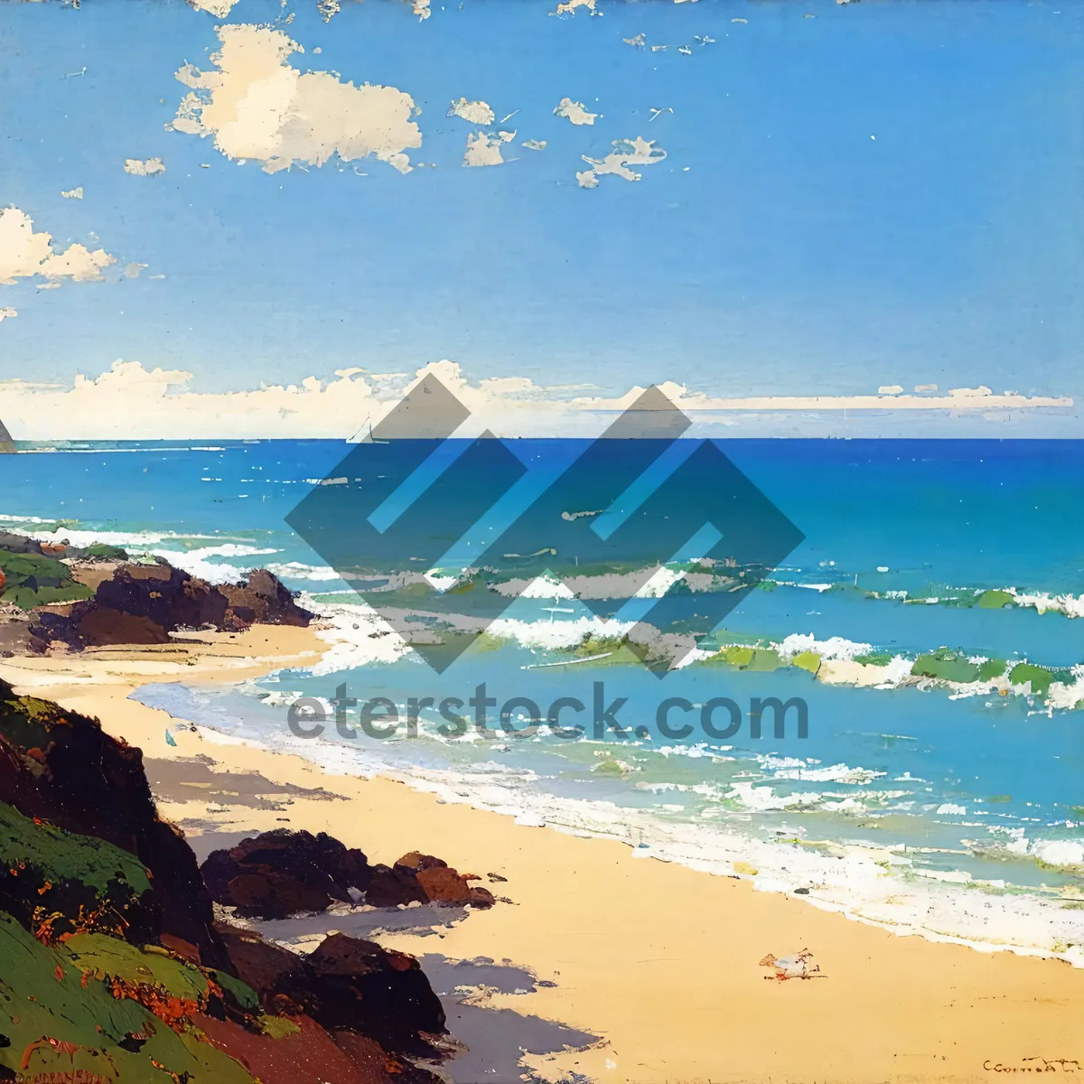 Picture of Stunning Beach Paradise with Turquoise Waves and Palm Trees