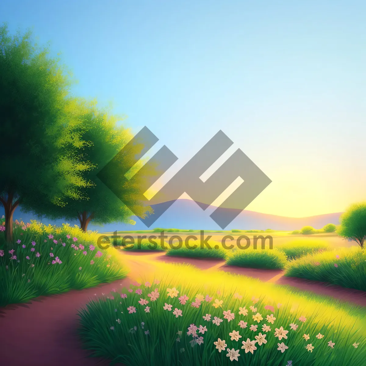 Picture of Serene Dandelion Meadow Under Clear Summer Sky