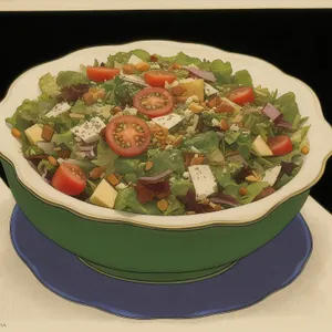 Healthy salad with fresh vegetables and tasty sauce