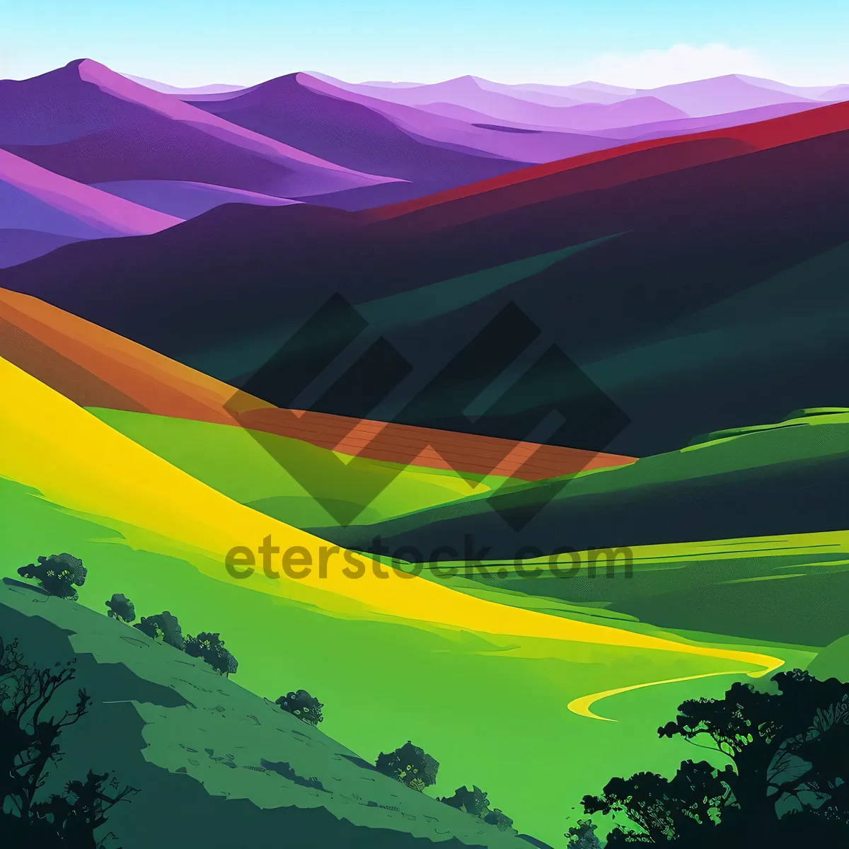 Picture of Vibrant Sunset Over Rural Farm Landscape