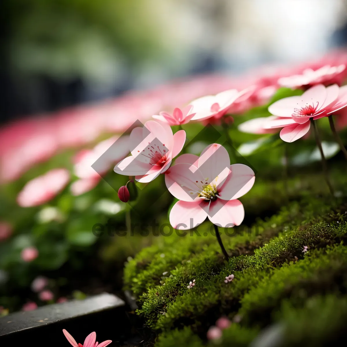 Picture of Pink Blooming Geranium in Spring Garden