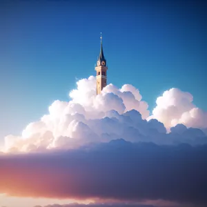 Springtime skies with fluffy cumulus clouds.