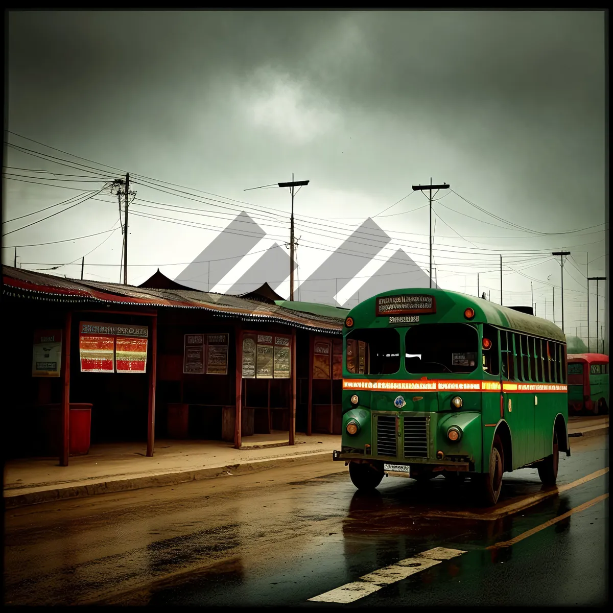 Picture of Vintage city tram weaving through urban streets.