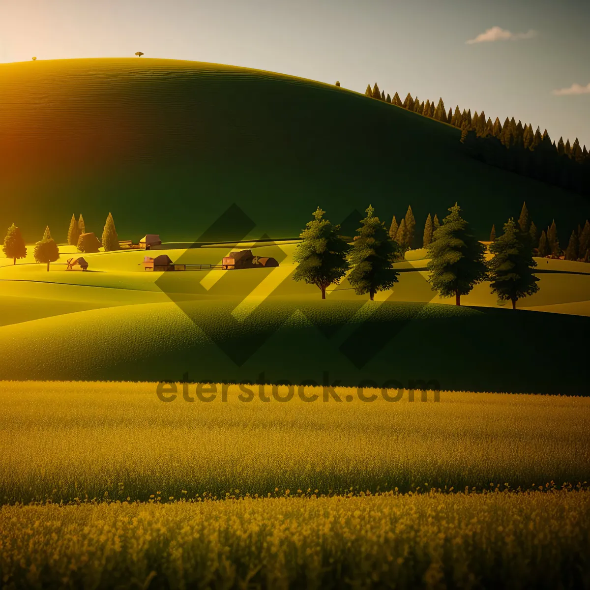 Picture of Golden Horizon: Rapeseed Field under Sunny Sky
