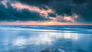 Orange Sunset Over Tropical Beach Landscape