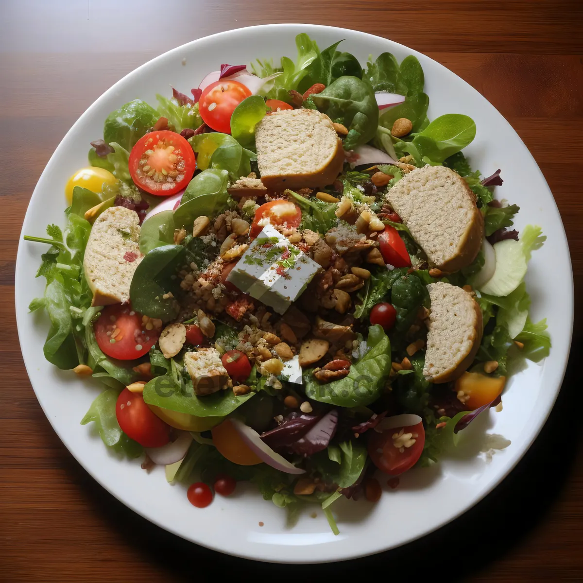 Picture of Delicious gourmet plate with grilled vegetables and cheese.