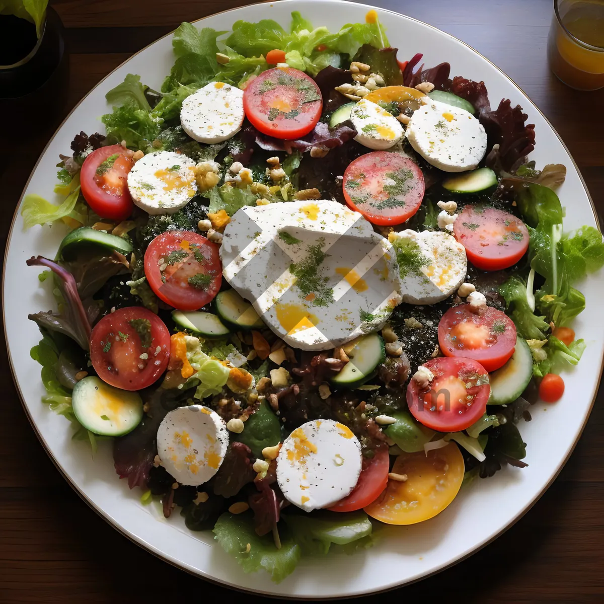 Picture of Delicious Gourmet Plate with Fresh Vegetables and Cheese