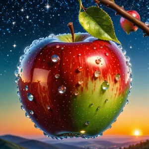 Fresh and Juicy Cherry on Wet Stem