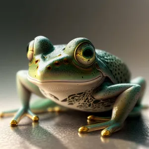 Vibrant-eyed Tree Frog Peeping from Leaves