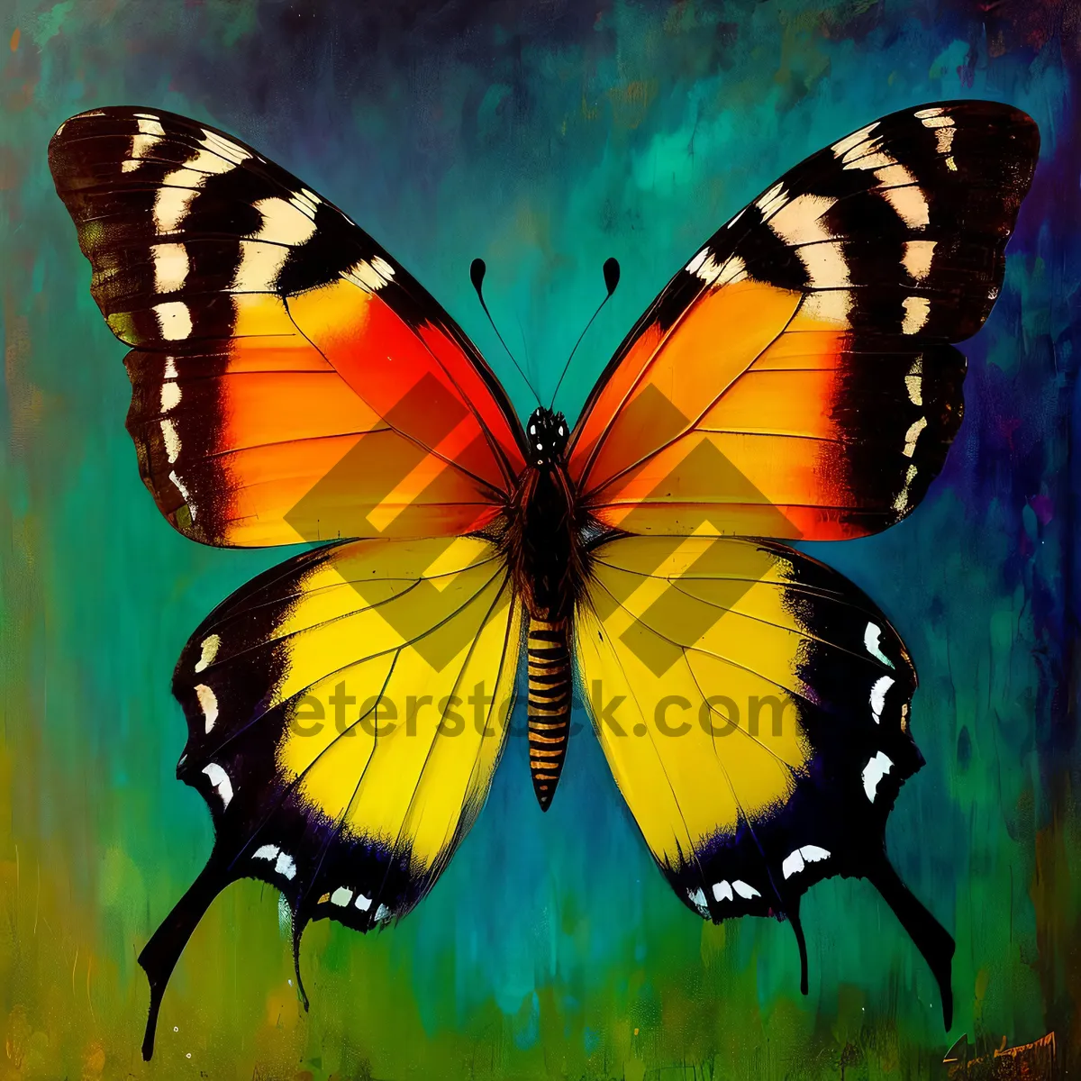 Picture of Colorful Butterfly with Orange and Yellow Wings Closeup.