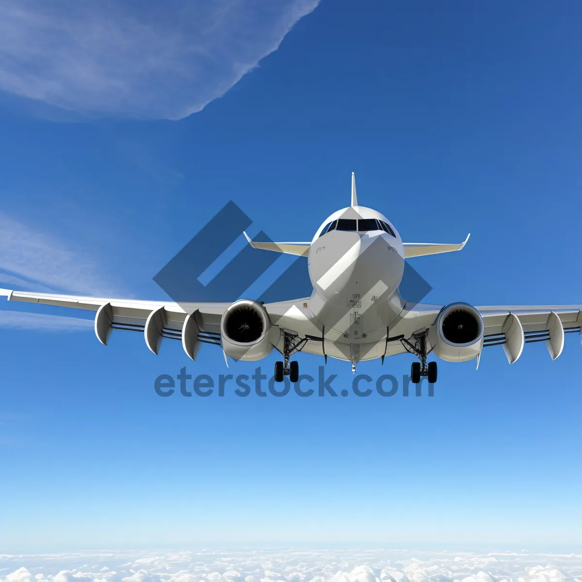 Picture of High-speed airliner soaring through fluffy white clouds