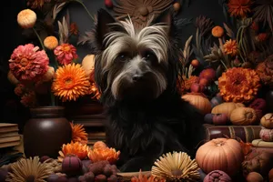 Autumn Pumpkin Patch Decoration with Terrier Dog