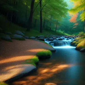 Serene Summer Waterfall in Forested Landscape