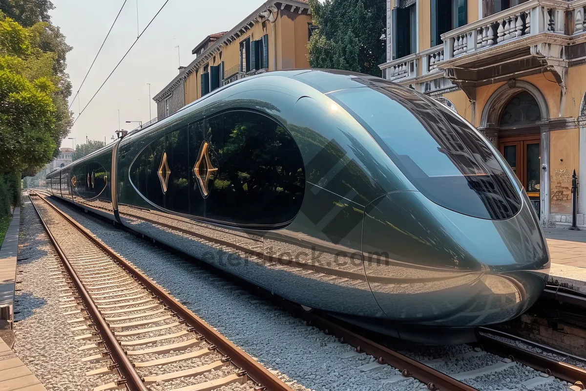 Picture of Fast passenger train speeding on railway tracks