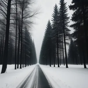 Winter Wonderland: Snowy Forest, Fir Trees, and Suspension Bridge