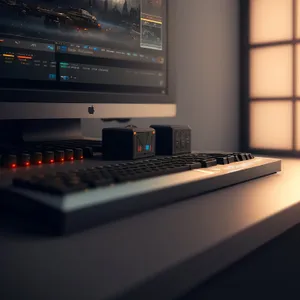 Digital Workspace: Laptop on Desk with Keyboard and Mouse