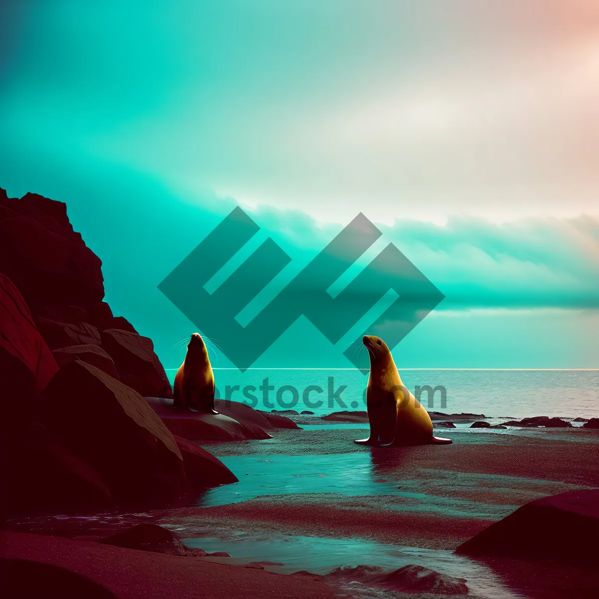 Picture of Serene Sunset Over Coastal Waters - Beachscape Paradise