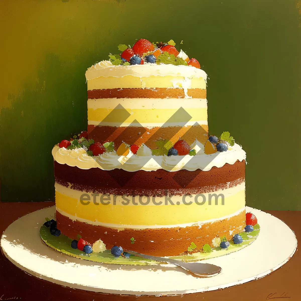 Picture of Delicious Fruit Cake with Cream and Chocolate Icing