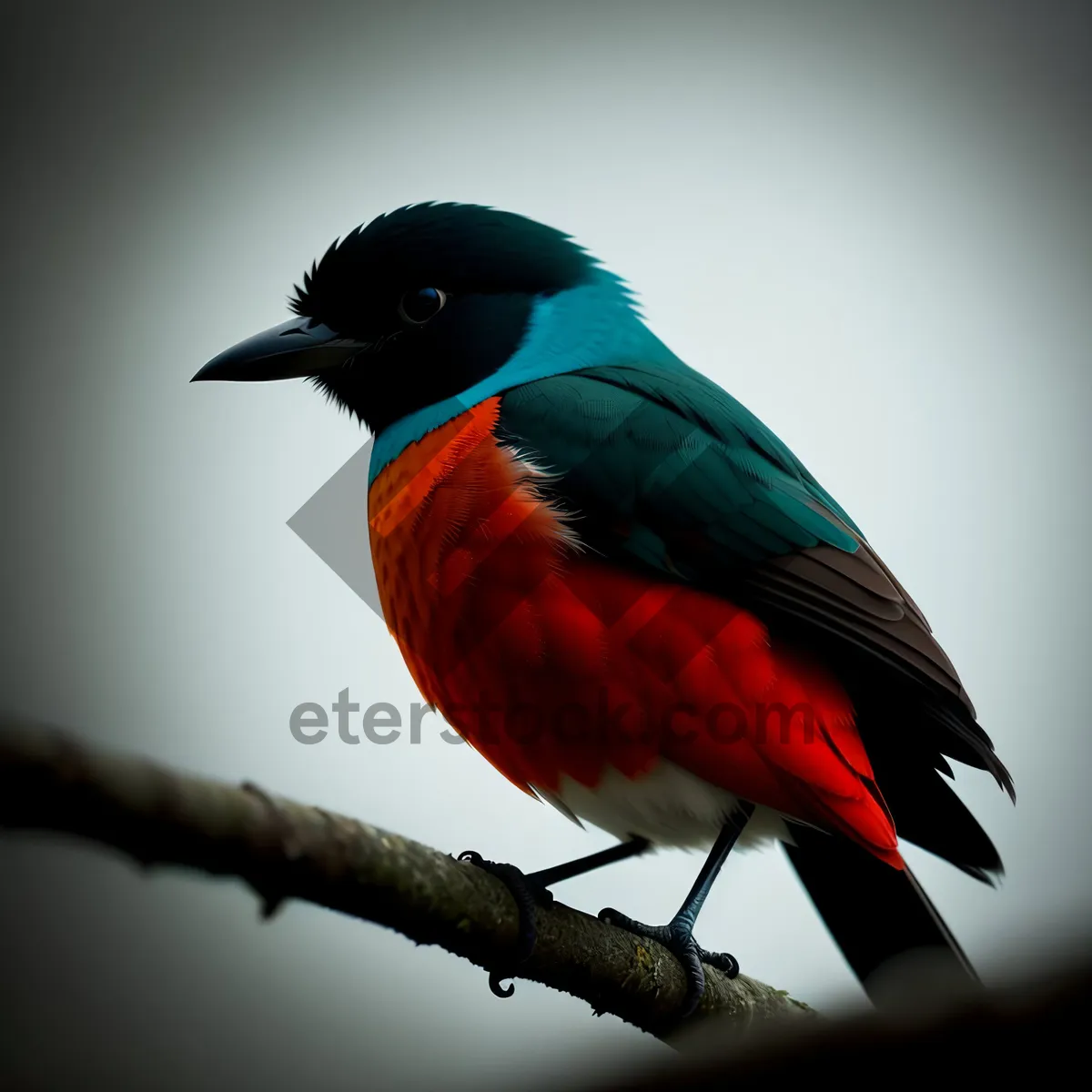 Picture of Vibrant Macaw perched on tropical branch.