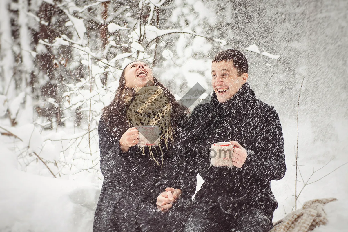 Picture of Happy person in stylish fur coat smiling outdoors