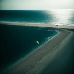 Tropical Sunset Beach Landscape with Waves and Sun.