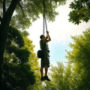 Serene Summer Park with Lush Green Trees and Swinging People