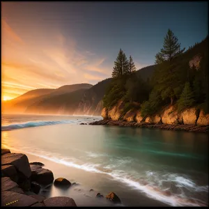 Serene Sunset Over Lakeside Beach