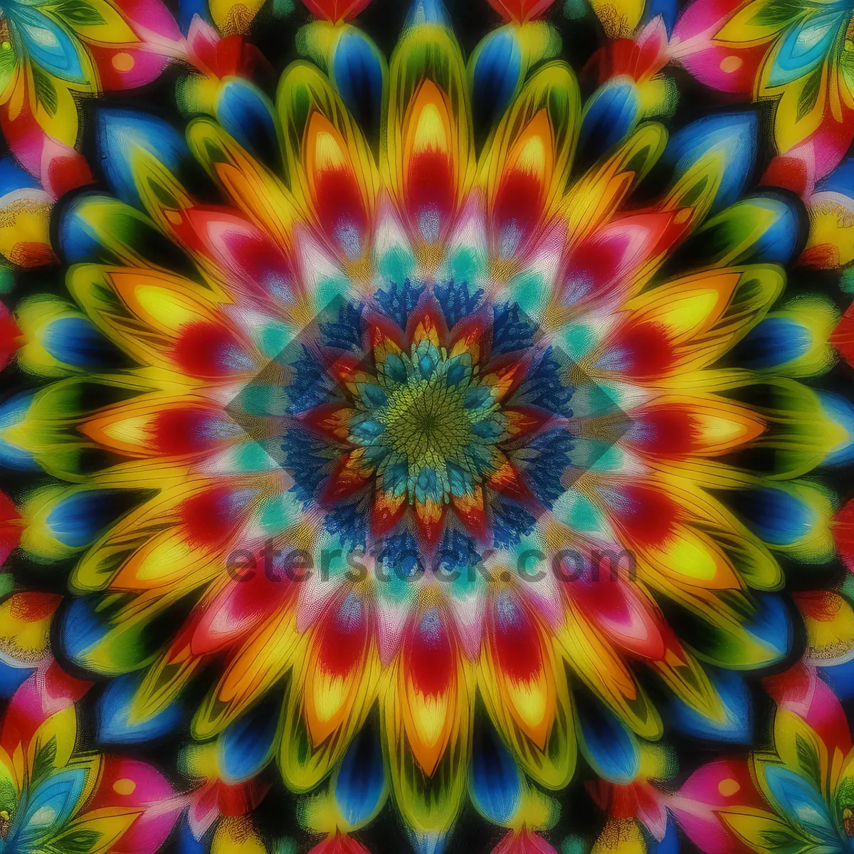 Picture of Colorful Fractal Design with Sunflower and Lotus Patterns.