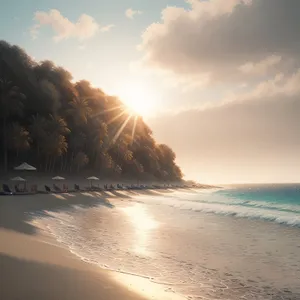 Serene Tropical Beach with Azure Waters and Palm Trees