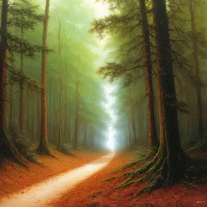 Enchanting Morning Mist on Forest Path.