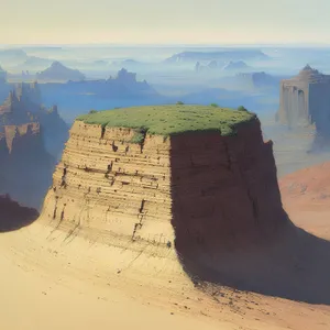 Ancient Sandstone Fortress in Desert Landscape.