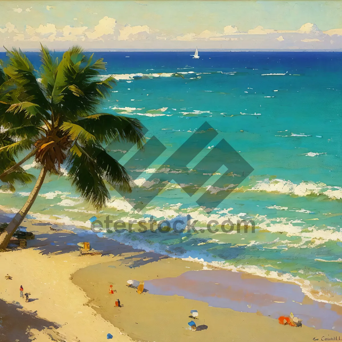 Picture of Idyllic Tropical Beach Paradise with Palm Trees