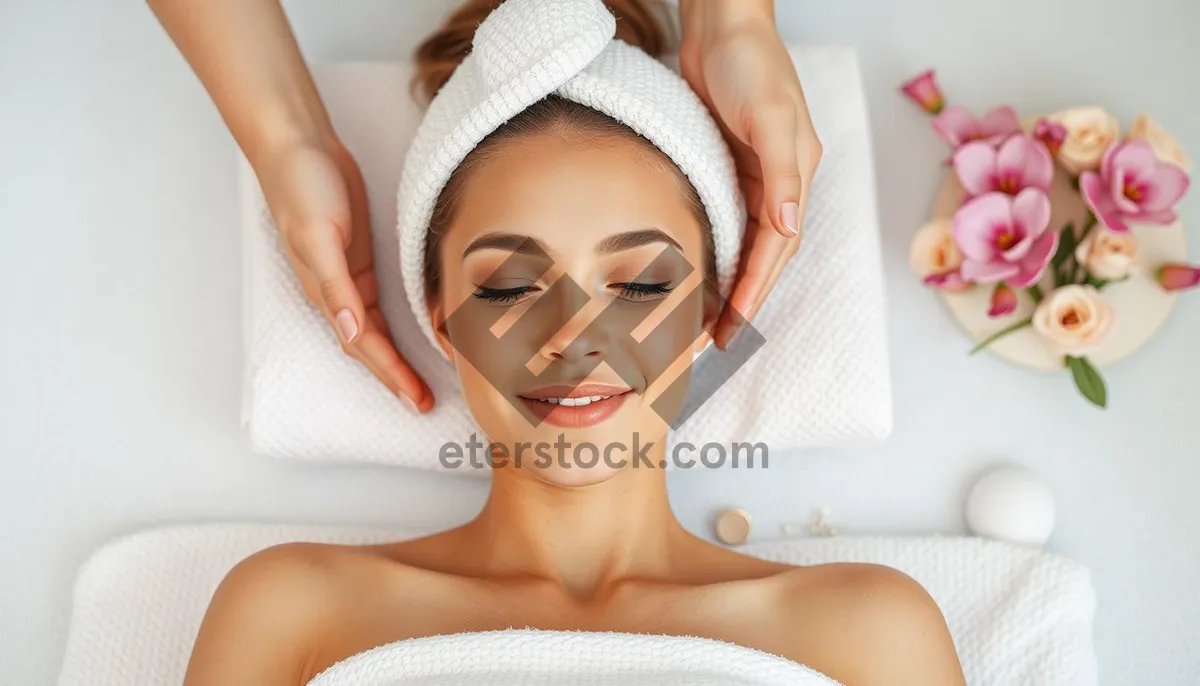 Picture of Attractive lady smiling during spa facial treatment.