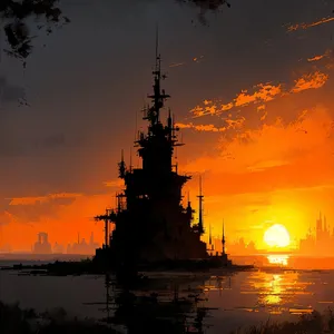 Sunset Battleship on Industrial Skyline