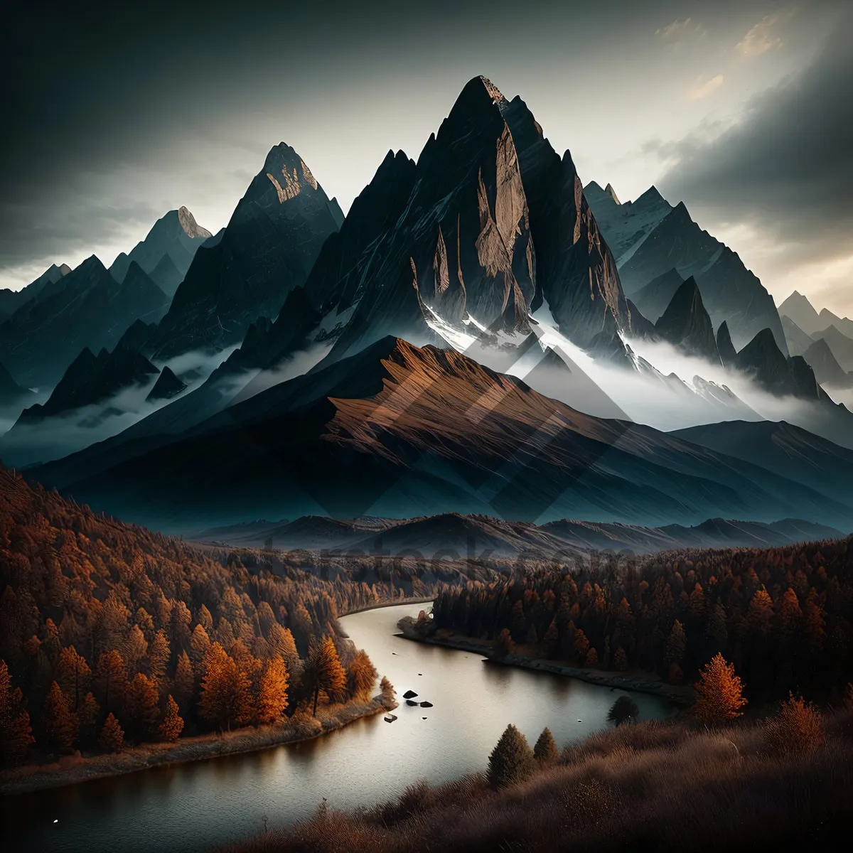 Picture of Serene Winter Wonderland: Majestic Mountain Peaks Reflecting in Pristine Glacier Lake