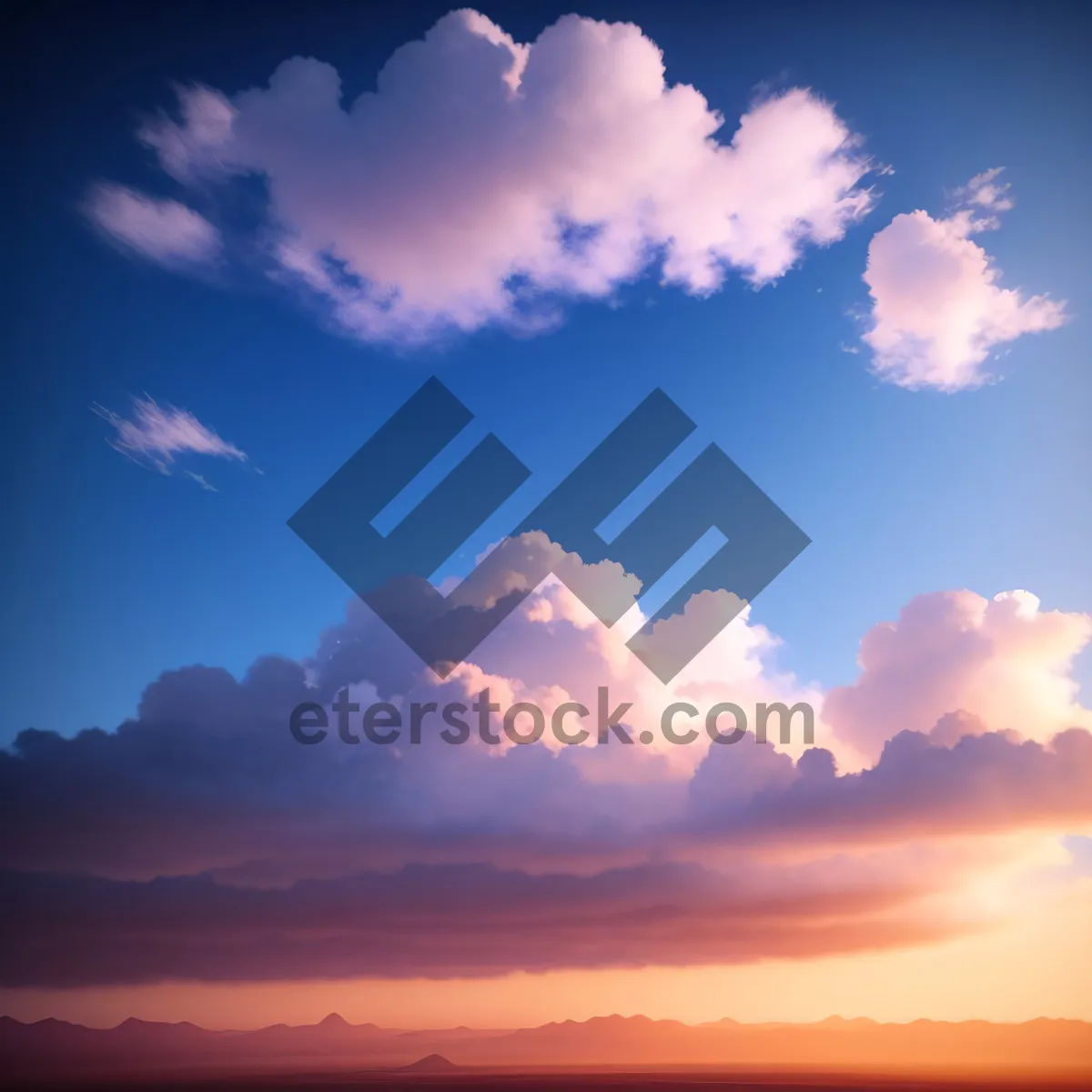 Picture of Summer Sky: Clear Azure Day with Fluffy Clouds.