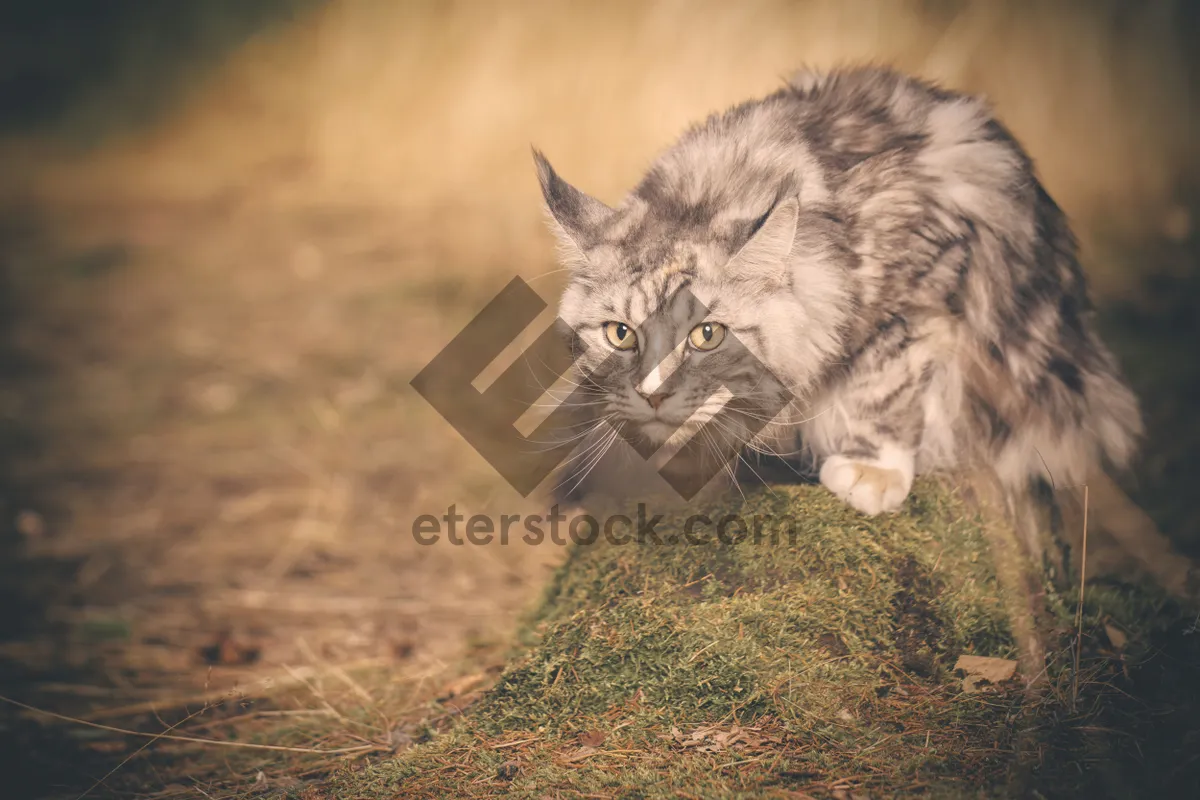 Picture of Pretty domestic tabby cat with striking eyes.