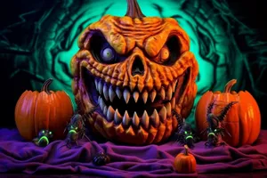 Halloween pumpkin lantern decoration in dark night