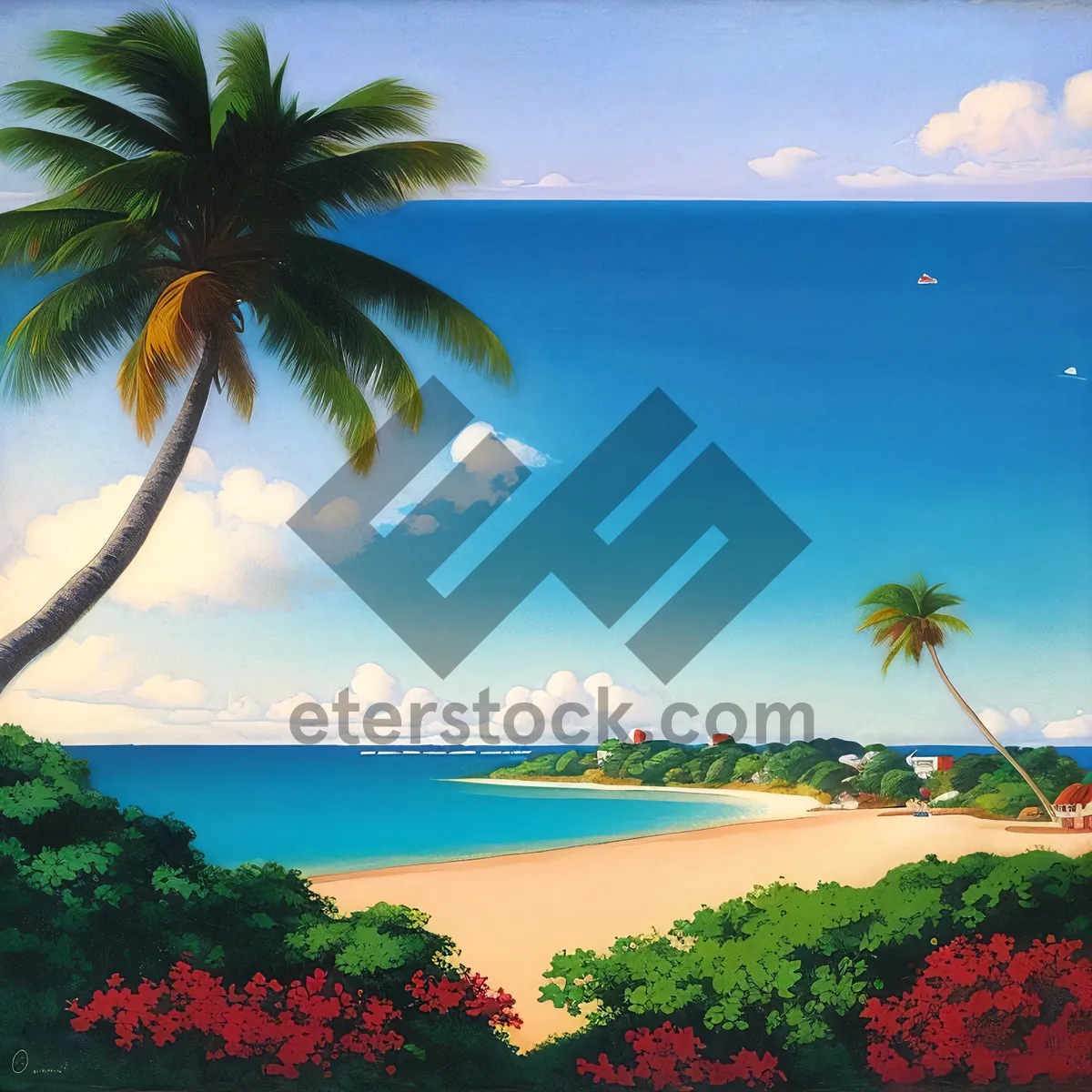 Picture of Tropical beach paradise with palm trees and crystal water