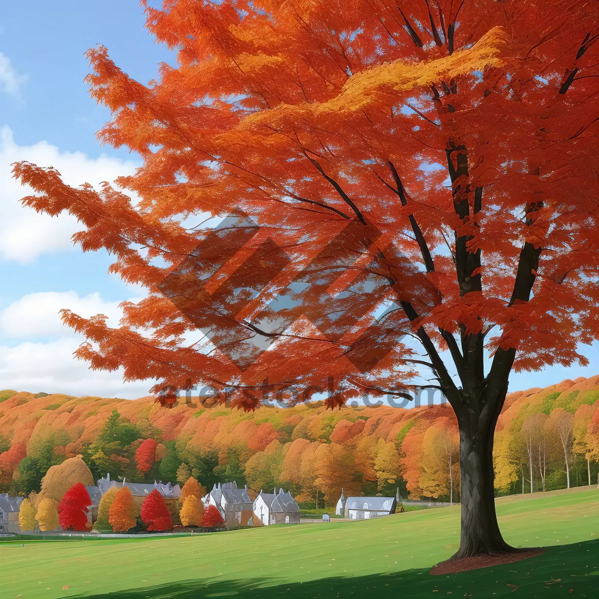 Picture of Autumnal Landscape with Vibrant Yellow Oaks