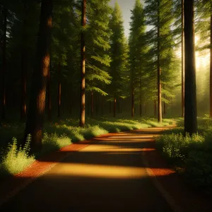 Serene Sunlit Path Through Rustic Woods