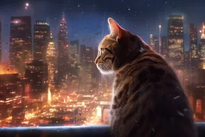 Curious Gray Tabby Cat Sitting on Windowsill