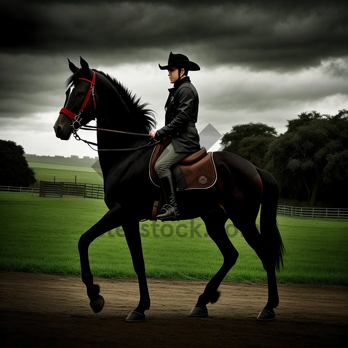 Picture of Competitive Stallion Galloping with Polo Mallet.