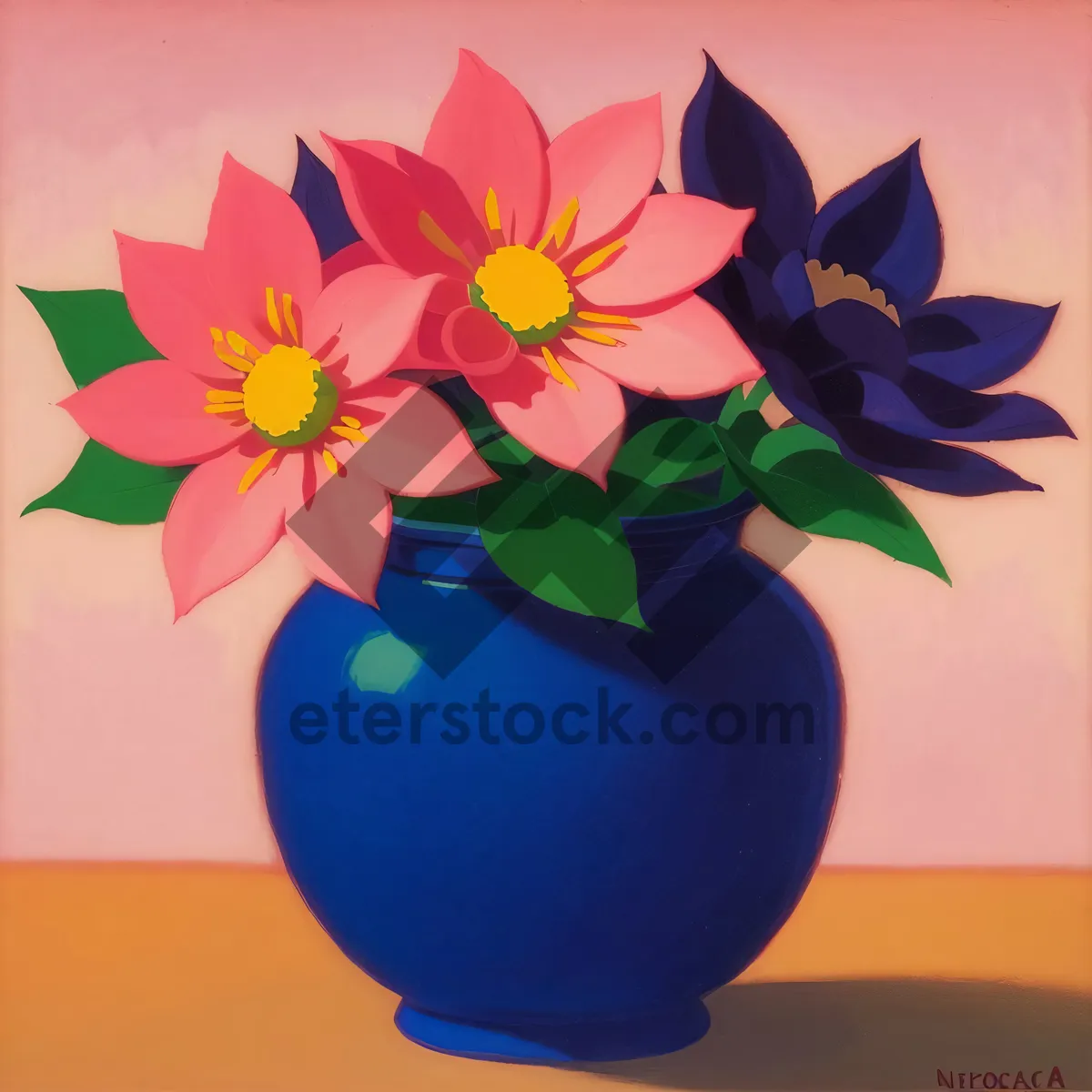 Picture of Colorful floral arrangement in orange and yellow vase