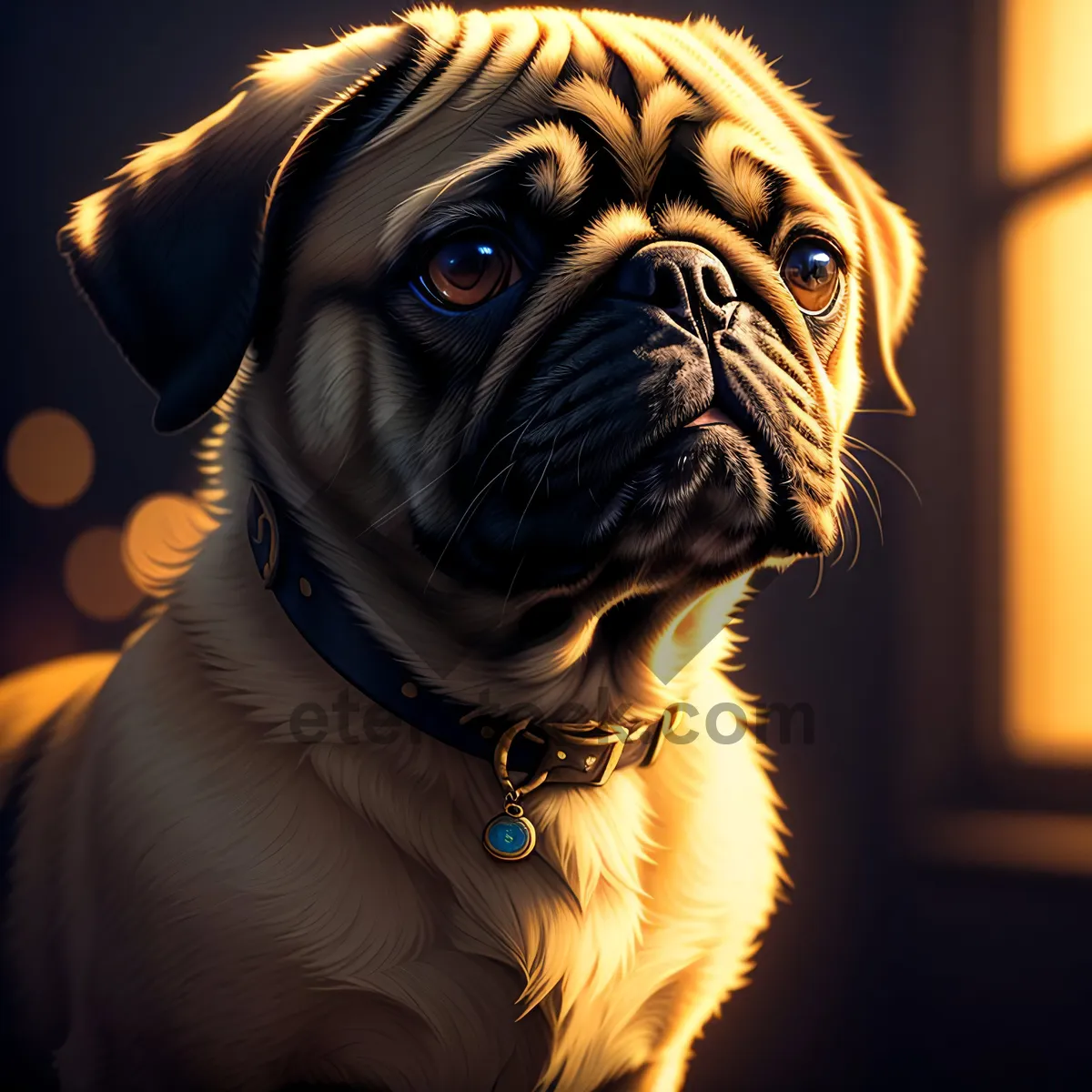Picture of Adorable Pug Puppy in Studio Portrait
